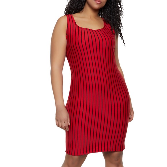 CURVES AHEAD RED/BLACK SASSY STRIPED DRESS - Picture 2 of 2